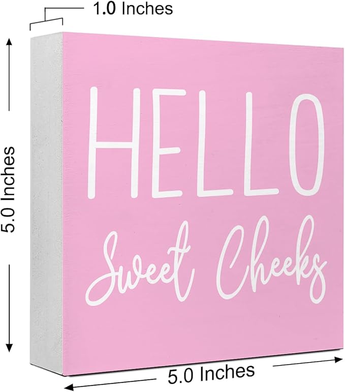 LVQHI Cute Bathroom Shelf Decor, Hello Sweet Cheeks Sign Wooden Box for Shelves Toilet Restroom Tabletop Decoration, Funny Pink Bathroom Sign Decor,5'' L x 5" H ﻿