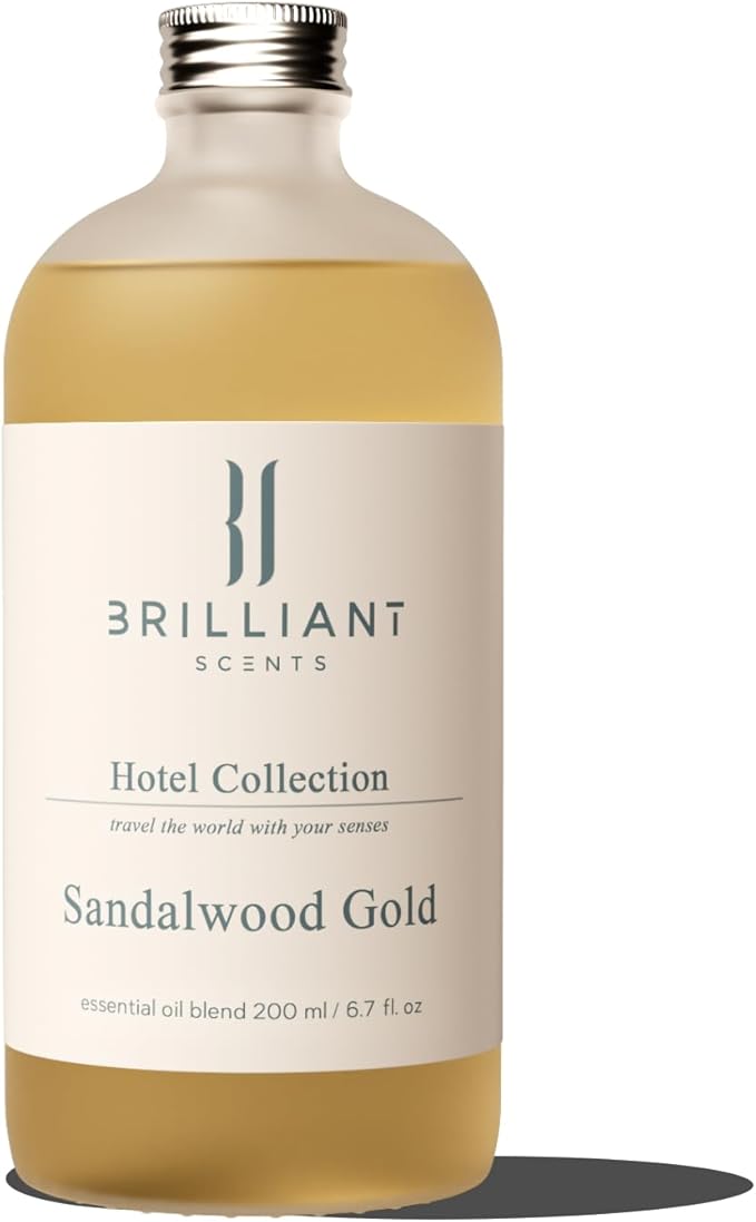 Brilliant Scents Sandalwood Gold Fragrance Oil 200ml - Premium Diffuser Oil for Home, Office, Hotels - Long Lasting, Plant-Based, Meets IFRA Standards, USA-Made - Sandalwood, Cedar, Musk, Vanilla
