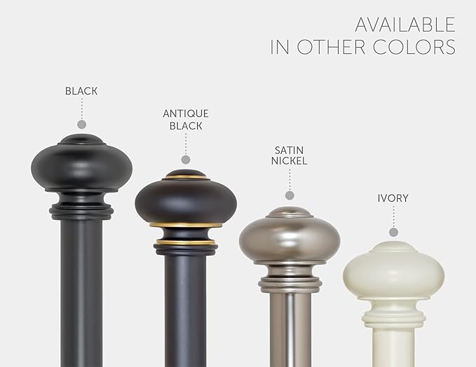 Ivilon Drapery Window Curtain Rod - Knob Design, 1 Inch Rod, 120 to 240 Inch. Black