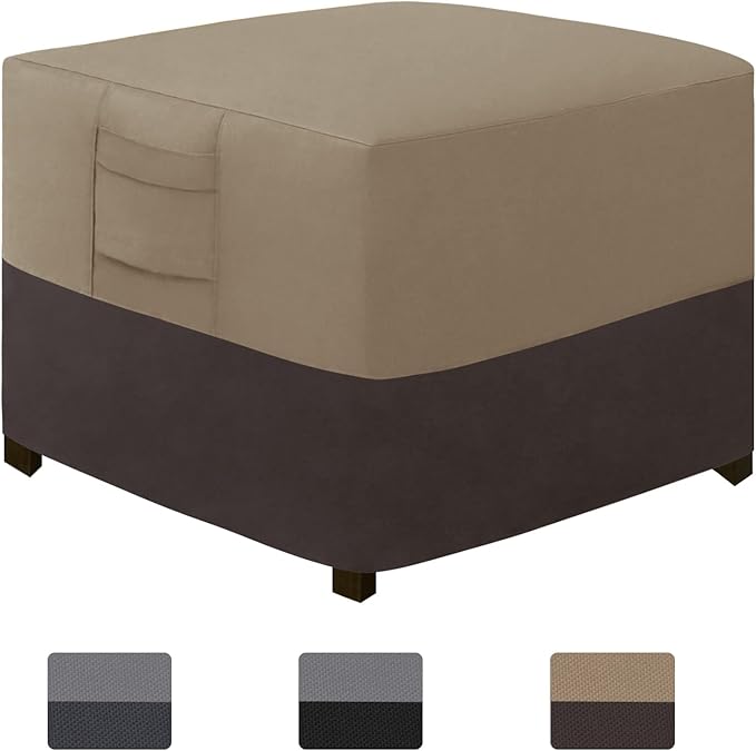 Easy-Going Outdoor Ottoman Cover, Waterproof Patio Ottoman Cover, Heavy Duty Outdoor Furniture Cover with Padded Handles (1 Pack-25"x25"x17", Camel/Dark Brown)