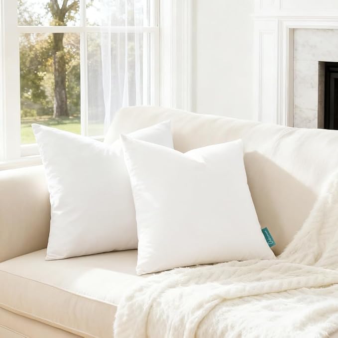 Oubonun 24x24 Feather Down Alternative Throw Pillow Inserts, 100% Cotton Cover, Medium Firm Decorative Pillow Inserts for Couch, Sofa, Bed, Chair (Set of 2)