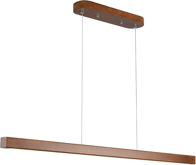 59" Wood Linear Pendant Light Fixtures Modern Led 40w Dimmable Pendant Lighting Kitchen Island Lighting Ceiling Hanging Farmhouse Chandeliers for Dining Room Pool Table Walnut Color