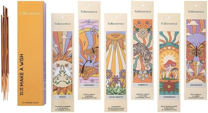 Folkulture Incense Sticks | Pack of 6 (120) Non Toxic Insences with 45 Mins Burn Time | Cinnamon, Espresso | Organic Inscence Sticks | Slow Burning Incensios, Vanilla, Lavender & Chamomile