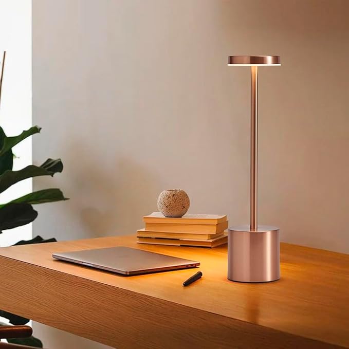 2 Pack Rechargeable Cordless Table Lamps, Portable 5000mAh Battery Table Light, 3 Color Stepless Dimming LED Table Light with Memory Function, Touch Lamp For Outdoor/Patio/Restaurant(Rose Gold)