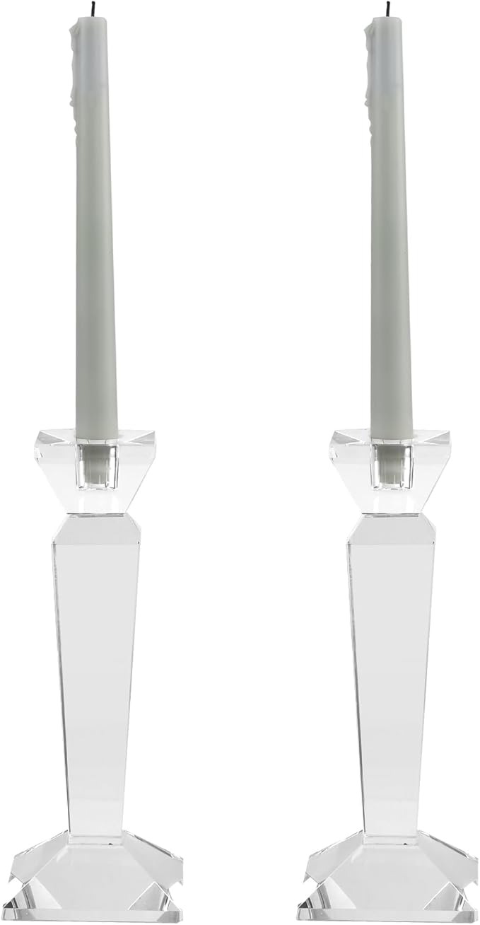 Kitcom Crystal Candle Stick Holders for Home Decor 2-Pack, Clear Crystal Taper Candles Holder Table Centerpieces for Party and Wedding Decoration(9inch Tall)