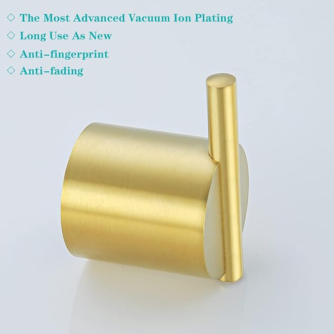 RANDOM Brushed Gold Towel Hook,Gold Hooks for Wall 304 Stainless Steel Towel Hooks for Bathrooms Kitchen Modern Towel Hook Wall Mounted Hand Towel Holder Coat Hooks 2 Pack.96068-8BG2