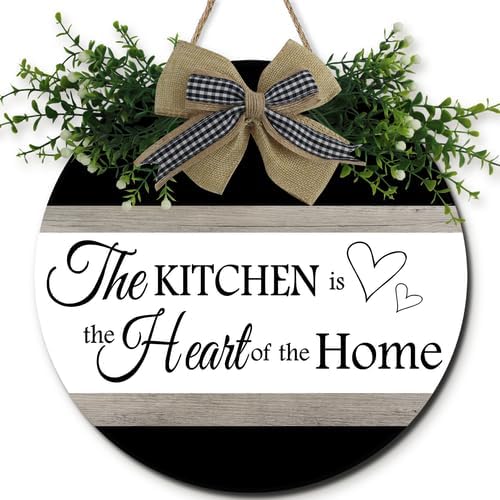Wooden The Kitchen Is The Heart Of The Home Sign 12inch, Wood Kitchen Door Wall Decor Rustic Wooden Kitchen Signs for Dinning Room Home Decor