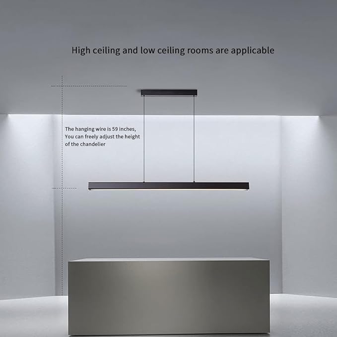 JAYMP Minimalist Linear Pendant Light Dimmable LED Modern Chandelier Dining Room Island Light Restaurant Cafe Bar Office Hanging Lamp Black 57"