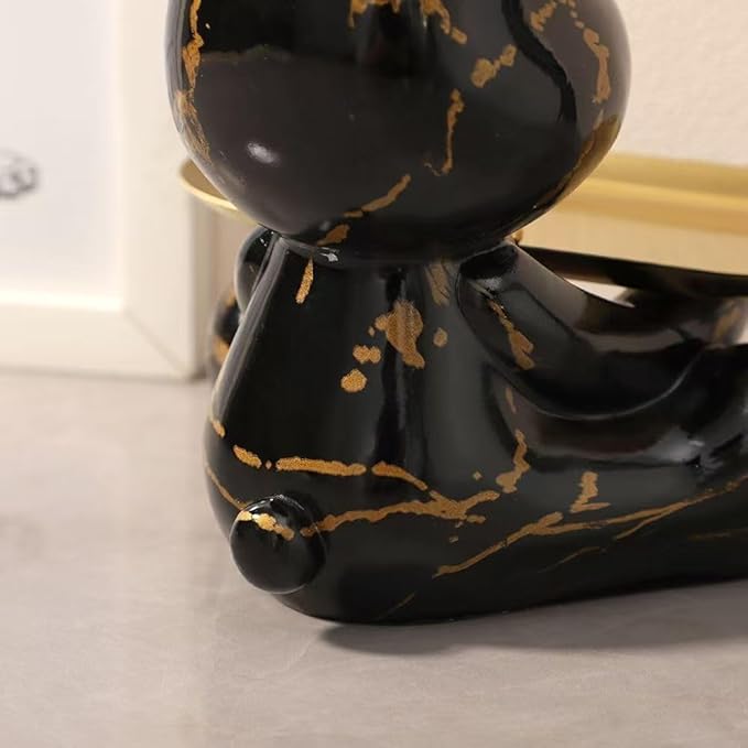 Resin Bear Sculpture, Accessory Tray Animal Statue, Sitting Bear for Home Decor and Office, Suitable for Bedroom, Living Room, Office on Table, Desktop, Shelves and Cabinet (Black Gold)