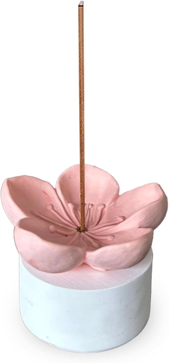 Cherry Blossom Incense Holder – Sakura Gypsum Aromatherapy Burner for Stick Incense – Minimalist Zen Decor for Meditation, Yoga, Tea Ceremony, Home & Office