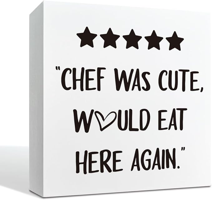 Farmhouse Kitchen Decor, Chef was Cute Would Eat Here Again Sign, Five Star Review Sign for Kitchen Wood Decoration, Funny Home Decor, Dining Room Decors, Restaurant Decors, Chef Gift