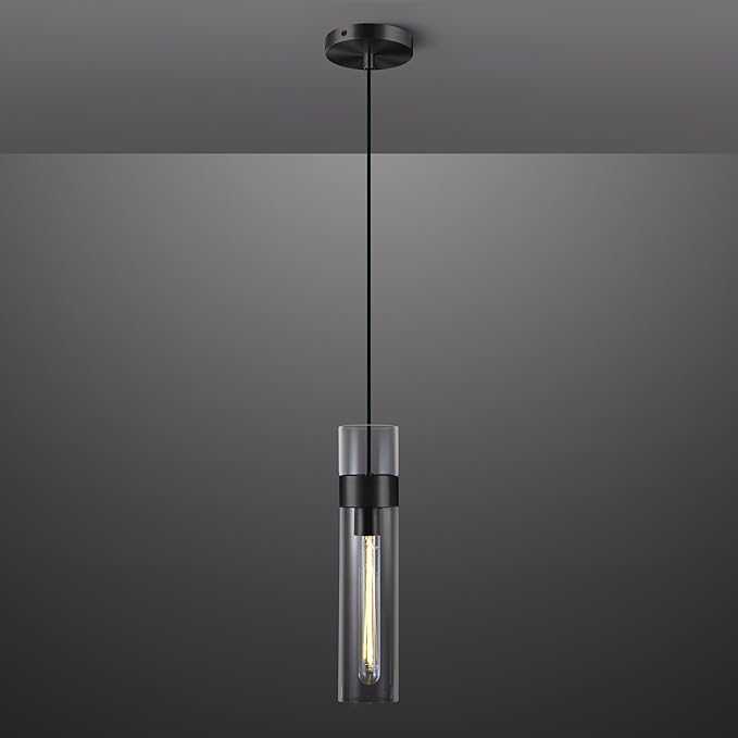 Modern Glass Black Pendant Lights Kitchen Island, Adjustable Cord Pendant Light Fixtures,Kitchen Pendant Lighting Over Island,Indoor Chandeliers for Bedroom Bathroom, Included Bulb