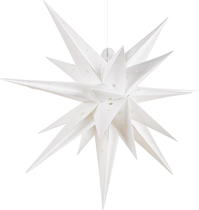 21 Inches White Large Moravian Stars Lights Warm White Hanging Outdoor Christmas Light LED Hanging Star Lights 3D Christmas Tree Topper Star for Holiday Wedding Porch Decor
