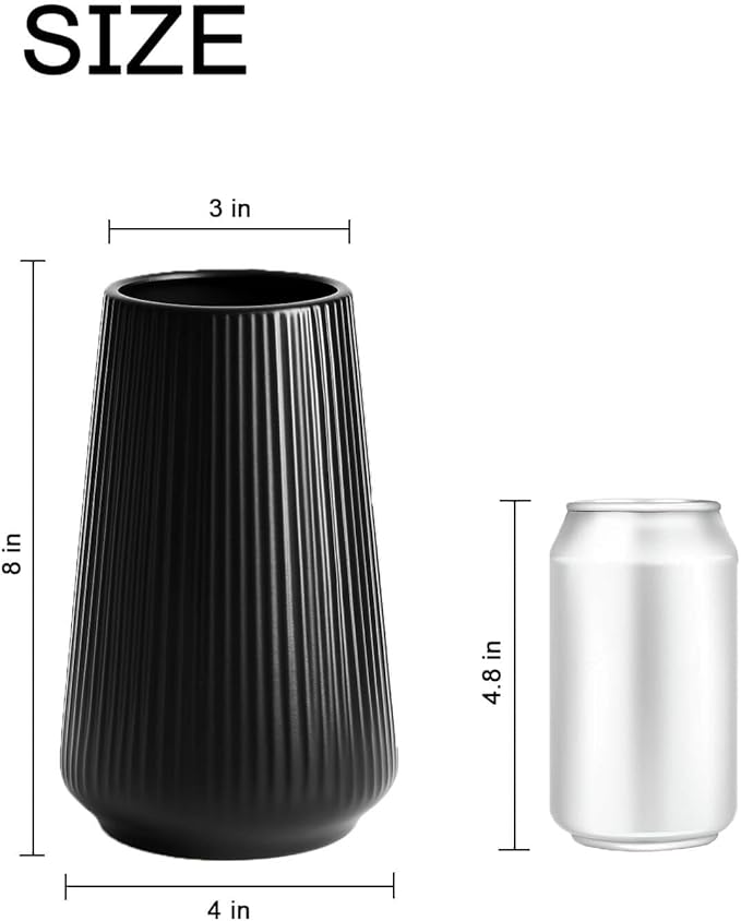 Black Ceramic Vase – Frosted Elegant Flower Vase for Pampas Grass, Dried or Fresh Flowers, Modern Minimalist Farmhouse Home Decor for Living Room, Dining Table, Wedding Centerpiece