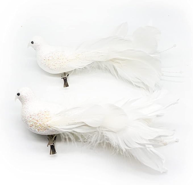 Yolococa White Birds Chirstmas Tree Decoration Bird, 10x2x3 inches, 2pcs