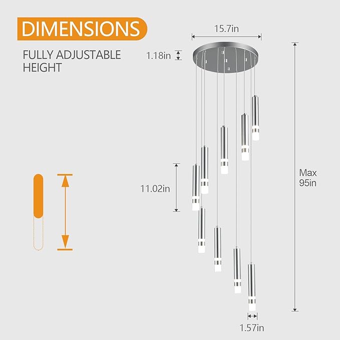 9-Light Modern Pendant Light Fixture Dimmable LED 54W Gold Staircase Large Chandelier Lobby Living Room Bedroom Foyer High Ceiling Chandelier