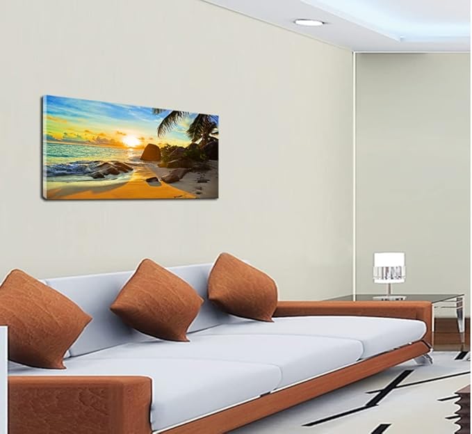 XXMWallArt FC1375 Canvas Wall Art Tropical Beach At Sunset Seascape Picture Paintings Artwork Prints Framed Ready to Hang for Home Office Bedroom Living Room Bathroom Kitchen Wall Decor