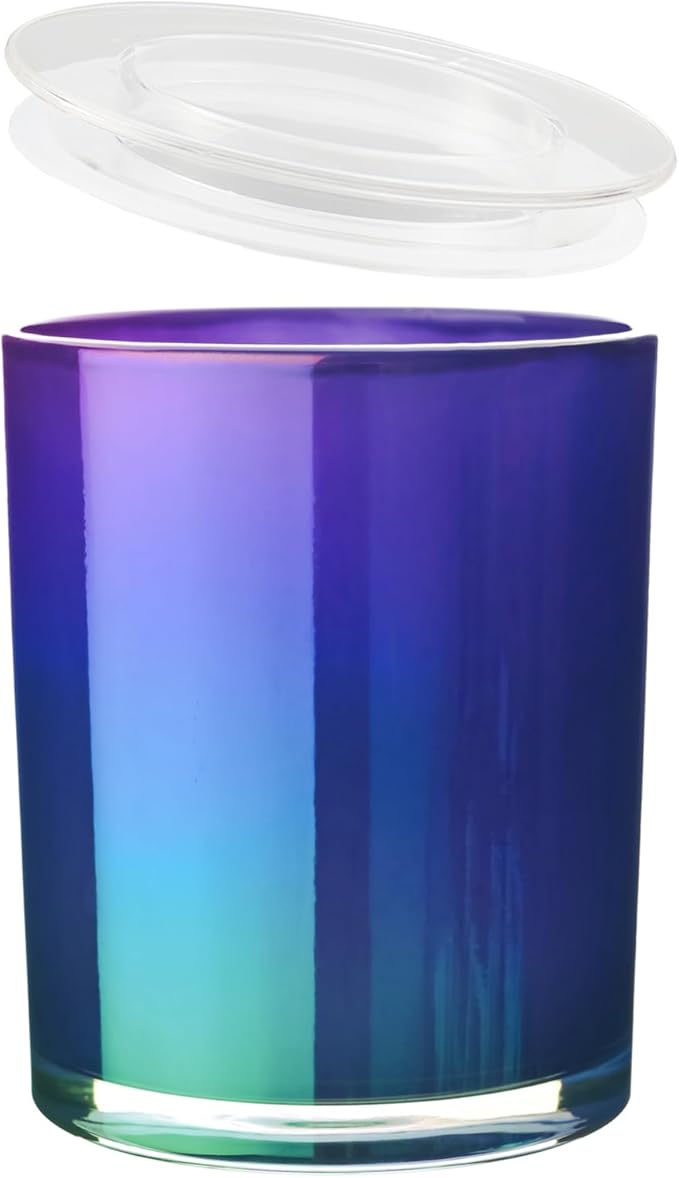 CandMak Candle Jars, 15 Pack 9 OZ Empty Glass Vessels Containers Jars Bulk with Clear Lids for Candle Making (Pearl Blue)