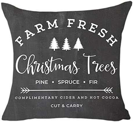 MFGNEH Farm Fresh Christmas Trees Throw Pillow Covers Christmas Decor Cushion Cover 18 x 18 Inch for Sofa,Black Christmas Pillows