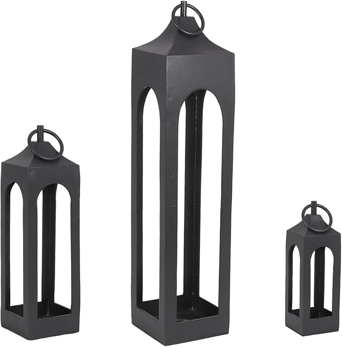 CG Hunter Small Black Lantern, Rustic Metal Decorative Lantern, Candle Holder for Indoor & Outdoor, Home Decor for Patio, Garden & Tabletop, Hanging Lantern for Parties & Weddings