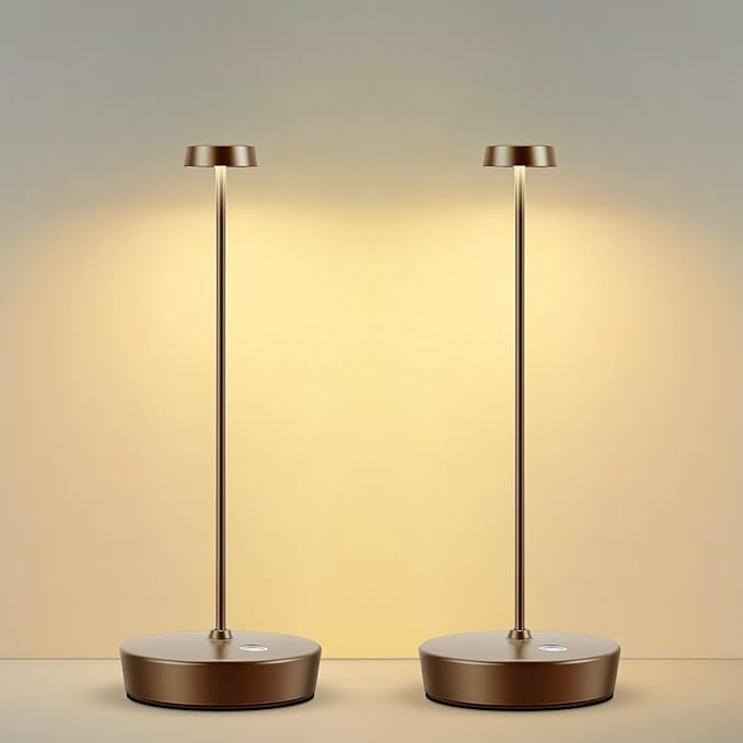 2Pack Cordless LED Table Lamp，Rechargeable Battery Operated Table Light, 3 Color Stepless Dimmable Table Lamp, Portable Table Light for Outdoor/Restaurants/Patio