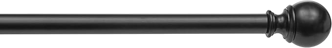 Amazon Basics Adjustable Curtain Rods for Windows, Round Finials, 1-Inch Rod, 36" to 72", Black, Pack of 2