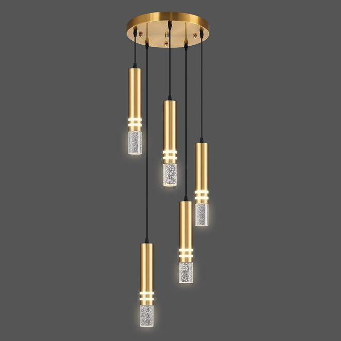 Pendant Lights Kitchen Island, Crystal Pendant Light Fixtures Mini 30W LED Modern Kitchen Pendant Lighting Over Sink and Living Room and Bedroom (Gold 5 Light)