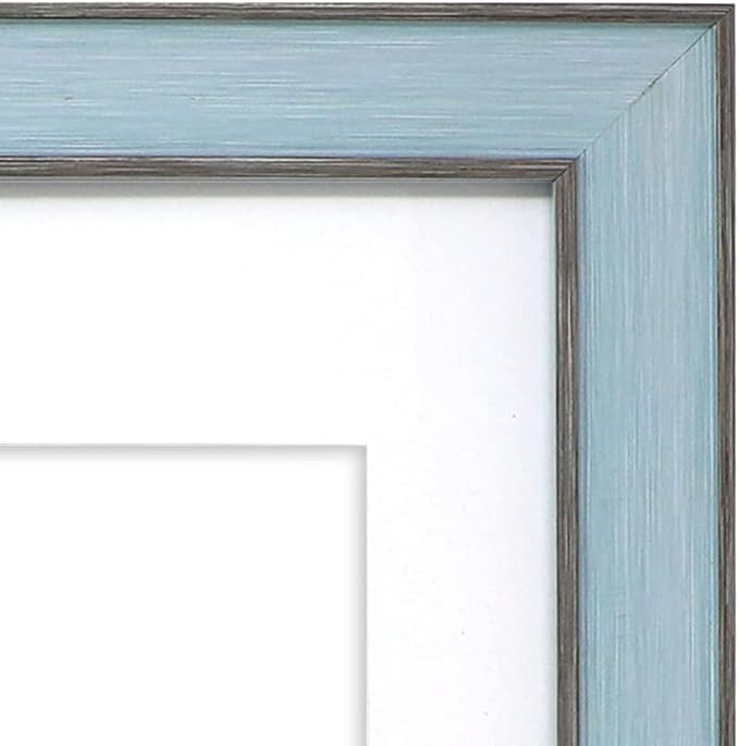 Isaac Jacobs 11x14 (Matted 8x10) Blue w/Brown (Vertical & Horizontal) Double Border Picture Frame, Wall-Mountable, Made for Photo Gallery and Wall Art, Home or Office (11x14, Blue W/Brown)