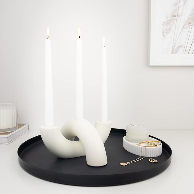 Taper Candle Holder Set - Candle Stick Holders for Dining Room Table, Entryway Table, or Fireplace Mantel - Modern Candelabra Home Decor (White)