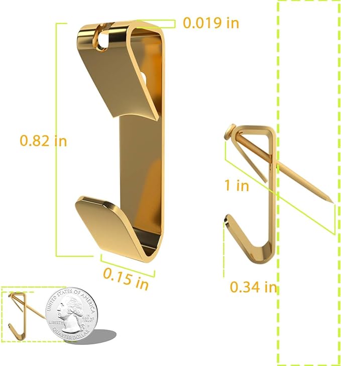Picture Hangers, Extra Thick, 10 lb, for Decorative Drywall & Plaster Walls - Small Nails for Painting, Frame Hooks to Hang for Hanging, 70 pcs, Gold