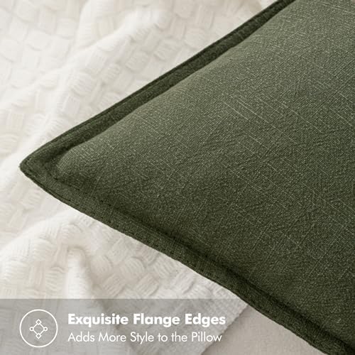 MIULEE Neutral Green/Brown Linen Pillow Covers Pack of 4 Decorative Natural Solid Throw Pillow Covers Soft Accent Boho Farmhouse Couch Pillowcases Home Decors for Living Room Bed Sofa 18x18 Inch