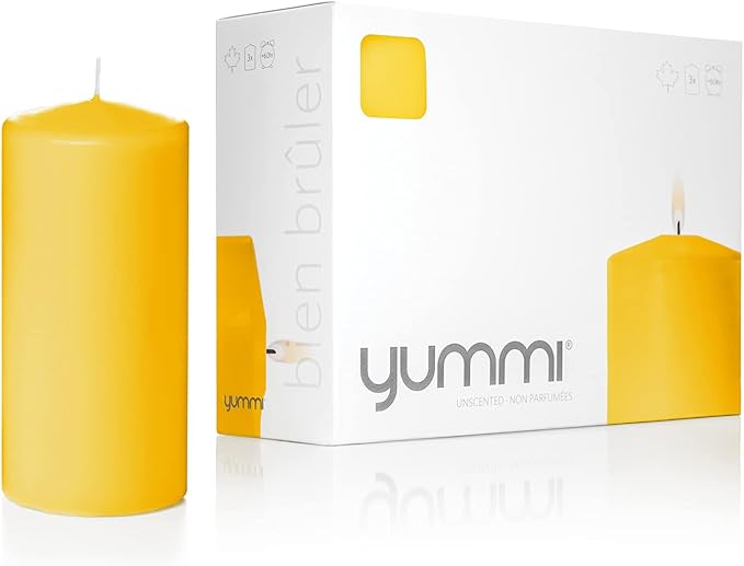 yummi 3" x 6" Bright Yellow Round Pillar Candles - 3 per Pack
