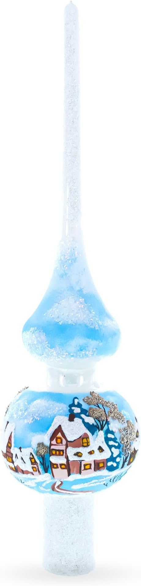 Winter Wonderland Scene with Sparkling Snow Glass Christmas Tree Topper 11 Inches