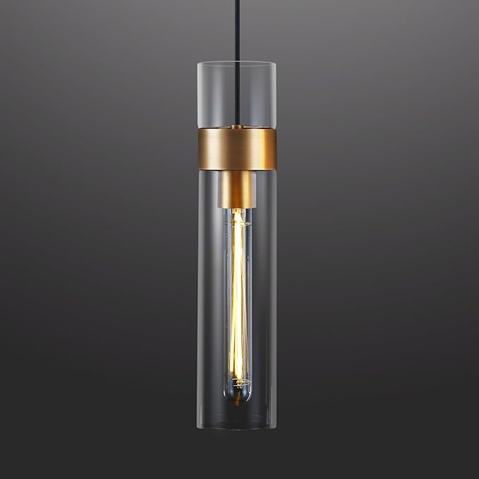 Modern Glass Brass Pendant Lights Kitchen Island, Adjustable Cord Pendant Light Fixtures, Kitchen Pendant Lighting Over Island, Indoor Chandelier for Bedroom Bathroom, Included Bulb