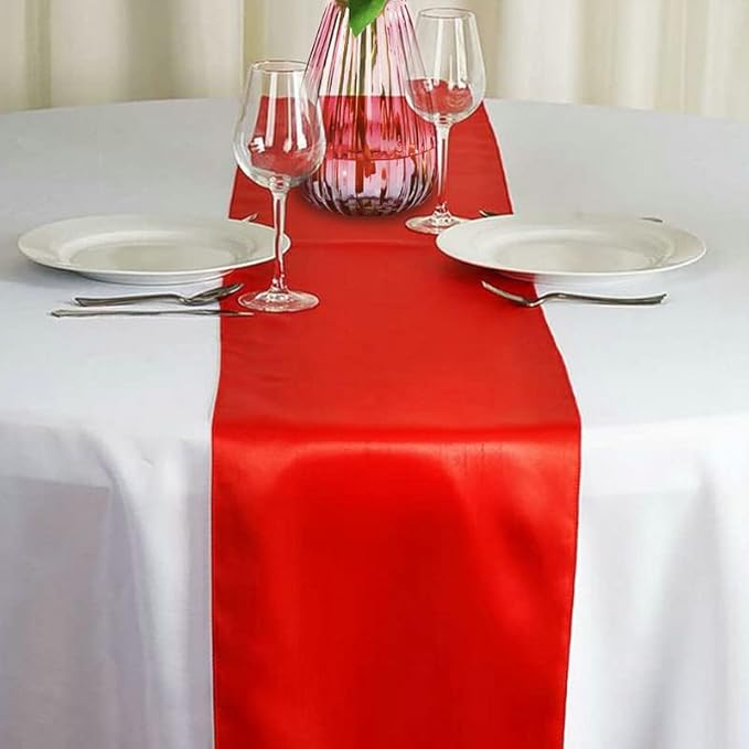 15 Pack Red Table Runners, Christmas Satin Table Runner 12x108 Inches Long, Silk and Smooth Fabric Table Runner for Wedding, Parties, Banquets, Events Decoration
