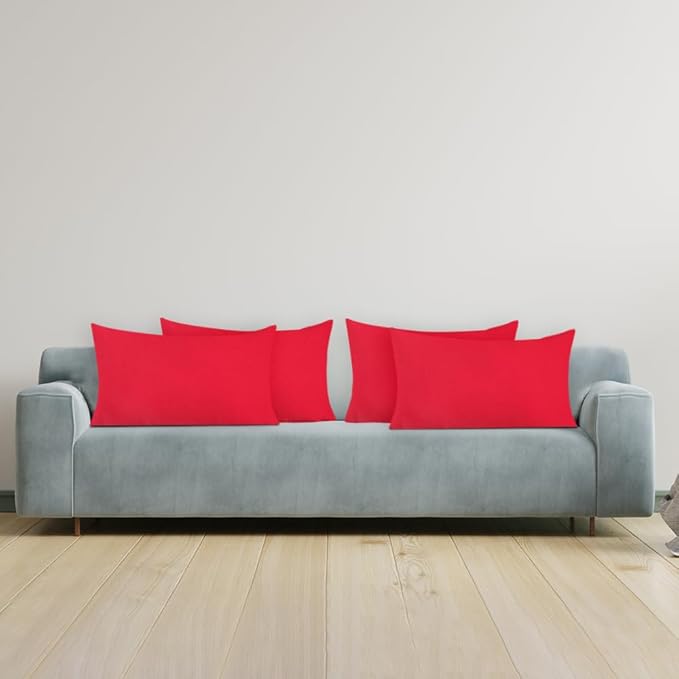 Covers & All Premium Rectangle ThrowPillow Inserts with Covers Set of 4, 12 x 20 Inches Red, Decorative Cushions for Couch Sofa Home Decor Office Travel UV Resistant Waterproof Soft Cushions Pillows