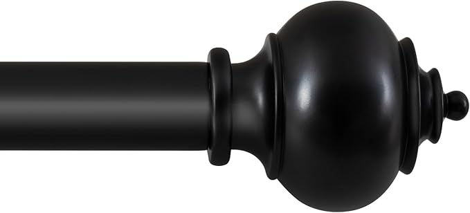 H.VERSAILTEX Curtain Rods for Windows 16.2 to 59.4 Inches 1 inch Diameter Adjustable Decorative Telescoping Curtain Rod with Brackets Heavy Duty Splicing Window Rods with Decorative Finials, Black