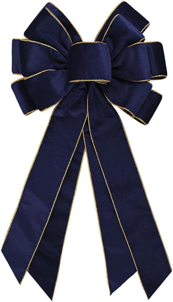 Large Christmas Bow for Wreath 20 * 11inch Vintage Navy Wreath Bow Blue Velvet Tree Topper Ornament Decorative Bows for Wedding Home Outdoor Indoor Party