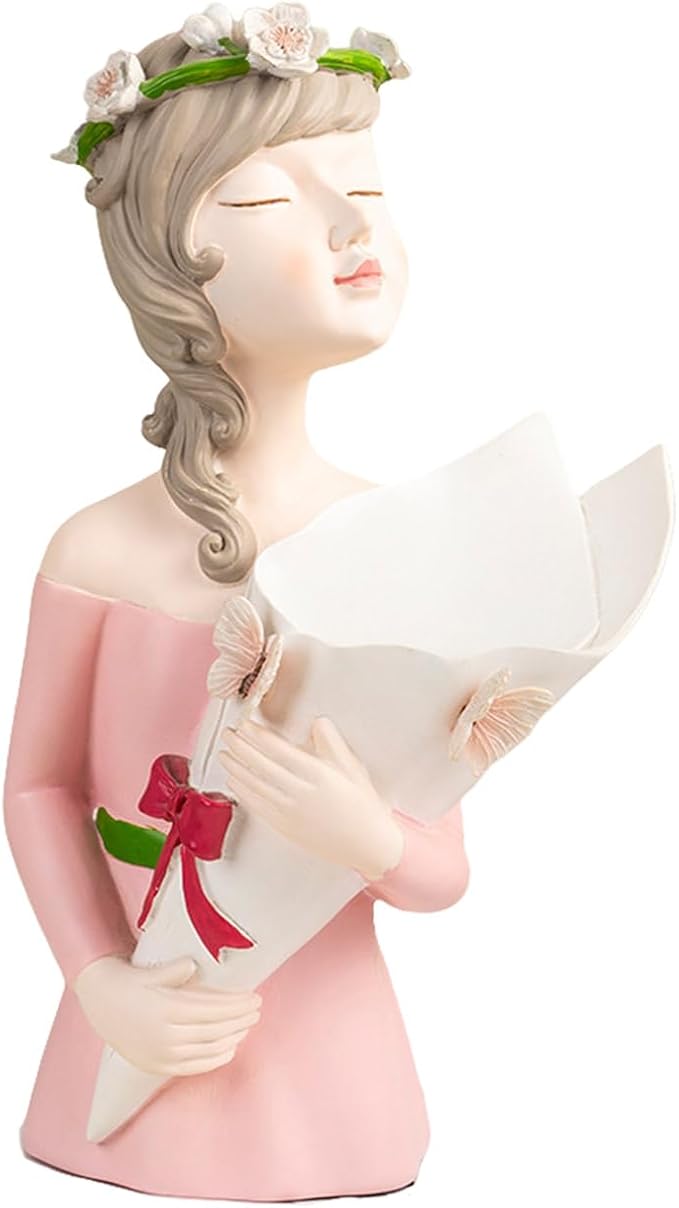 Modern Girl Figurine Flower Vases Plant Pots Resins Sculpture Flower Arrangement Container for Living Room Decoration