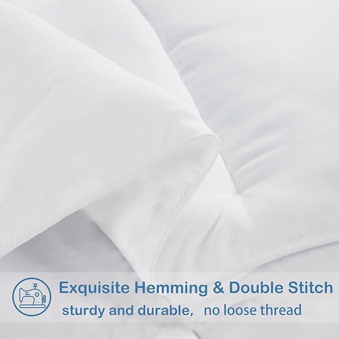EASELAND Oversized Queen Down Alternative Comforter - Quilted Duvet Insert for All Seasons, Soft Lightweight with Corner Tabs, Summer Winter Warm Bedding, White 98×98 Inches