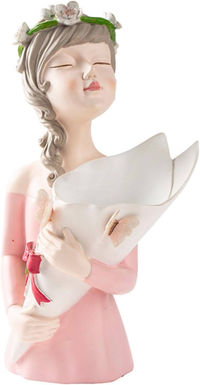 Modern Girl Figurine Flower Vases Plant Pots Resins Sculpture Flower Arrangement Container for Living Room Decoration