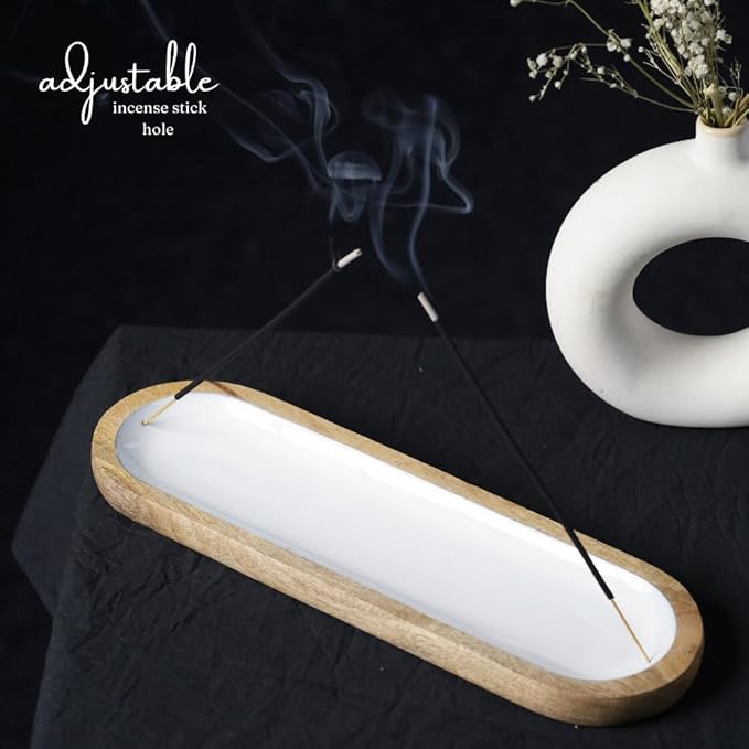 The Art Box Hand Painted Wooden Incense Holder White - 12 inch Long Modern Incense Burner Sticks Ash Catcher for Gifts, Home Decor