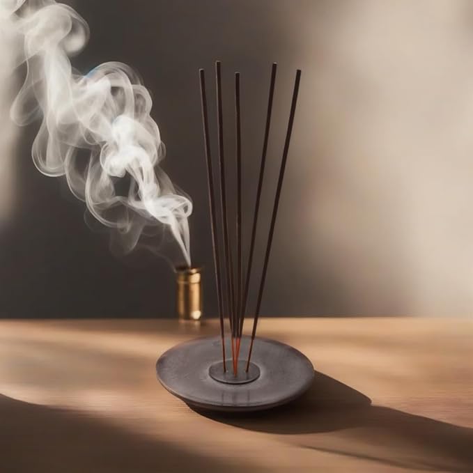 Handmade Natural Grey Marble Incense Stick Holder - Round Incense Burner With Multiple Holes For Incense Sticks. Decorative Ash Catcher For Home and Office Decor. (4 inch Diameter, Grey)