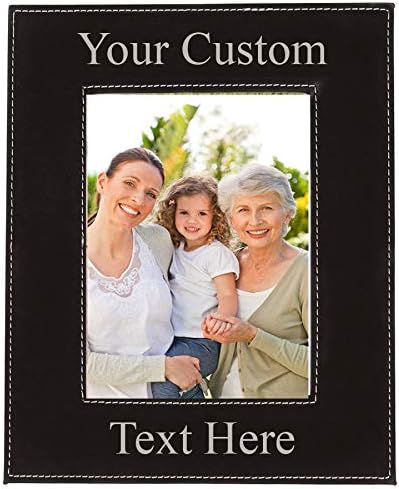 CustomGiftsNow Personalized Add Your Custom Text Engraved Leatherette Faux Leather Hanging/Tabletop Personalized Group Family Photo Picture Frame (Black, 8x10-inch Vertical)