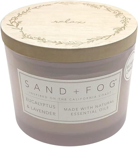 Sand + Fog Scented Candle - Eucalyptus Lavender – Additional Scents and Sizes – 100% Cotton Lead-Free Wick - Luxury Air Freshening Jar Candles - Perfect Home Decor – 12oz