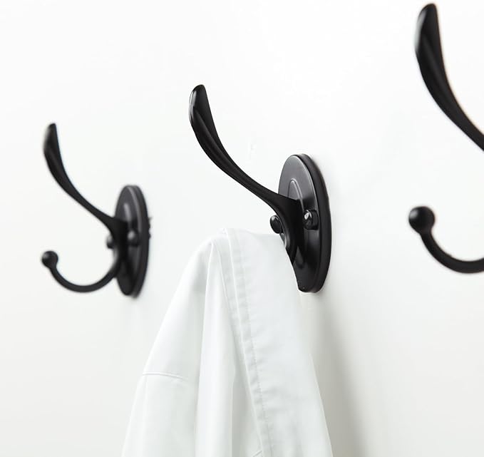 5pcs Black Coat Hooks Wall Mounted Coat Hooks Farmhouse Matte Black Wall Hooks with Screws Metal Matte Black Towel Hooks for Bathrooms Entryway Hooks for Hanging Coats, Keys, Hats, Scarves, Robe, Bags