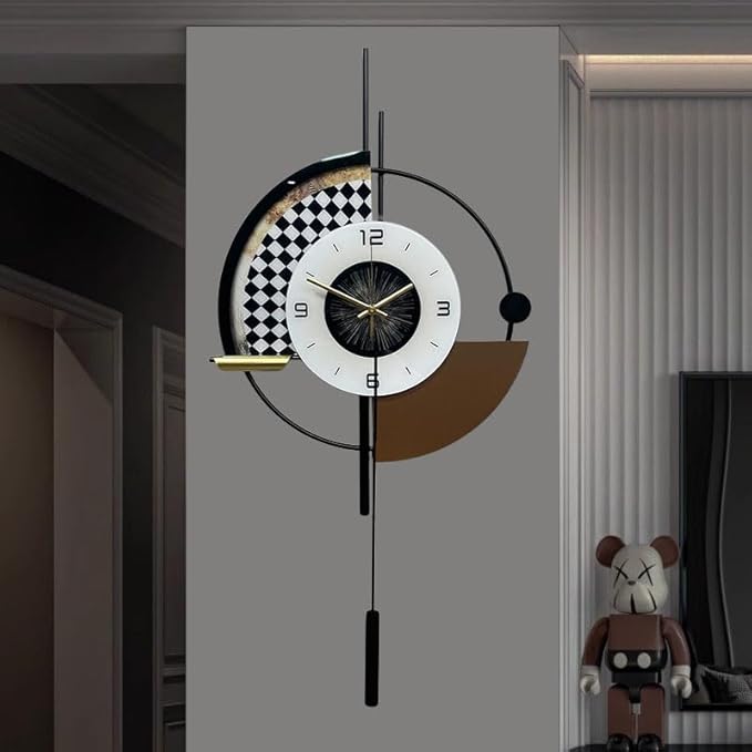 Large Wall Clock,Decorative Wall Clocks with Pendulum,Silent Quality Quartz Clock Battery Operated,Large Clock for Living Room,Kitchen,Home,Bathroom,Bedroom Wall Decor,16.5 * 31.5inch