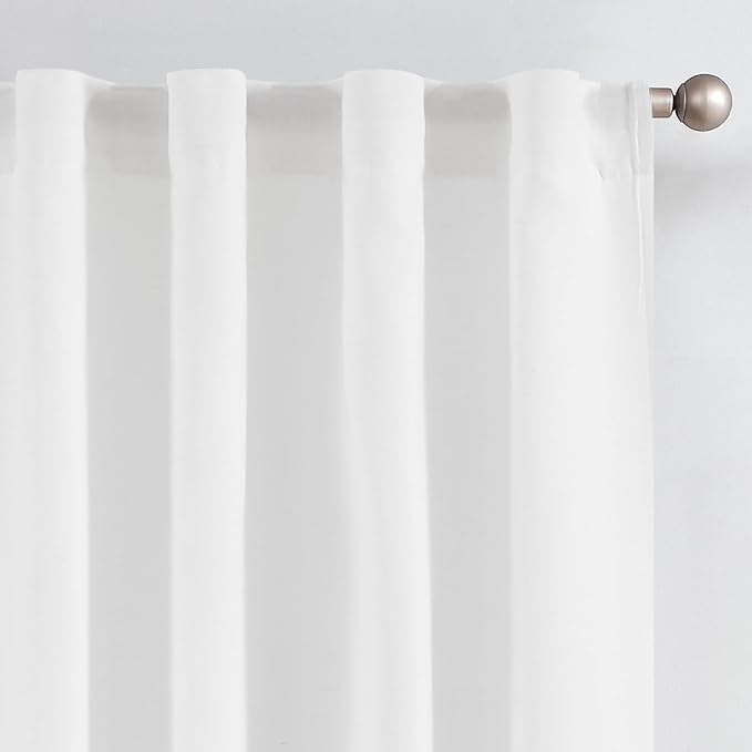 jinchan White Linen Blend Curtains for Bedroom 63 Inch Length 2 Panels Curtains for Kichen Room, 50 Inch Wide Farmhouse Drapes with Rod Pocket Back Tab(50W x 63L, White)