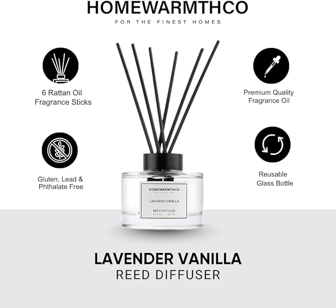 Reed Diffuser Set - Lavender Vanilla 5.63 fl oz (160 ml) Scented Diffuser with Sticks Luxury Fragrance for Home, Office & Bathroom Shelf Decor.