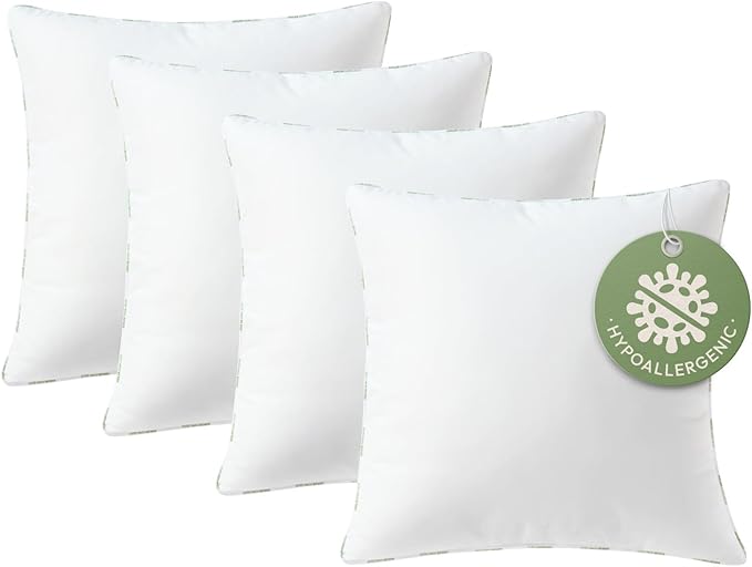 Ashler Home Deco Throw Pillow Inserts (Pack of 4, 24 x 24 Inches, White) - Hypoallergenic 100% Virgin Fiber Square Form Microfiber Throw Pillows for Bed and Couch Pillows | Indoor Decorative Pillow